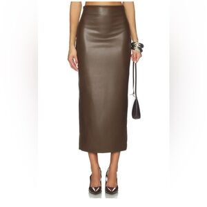 NIA Elodie Leather Skirt Brown
